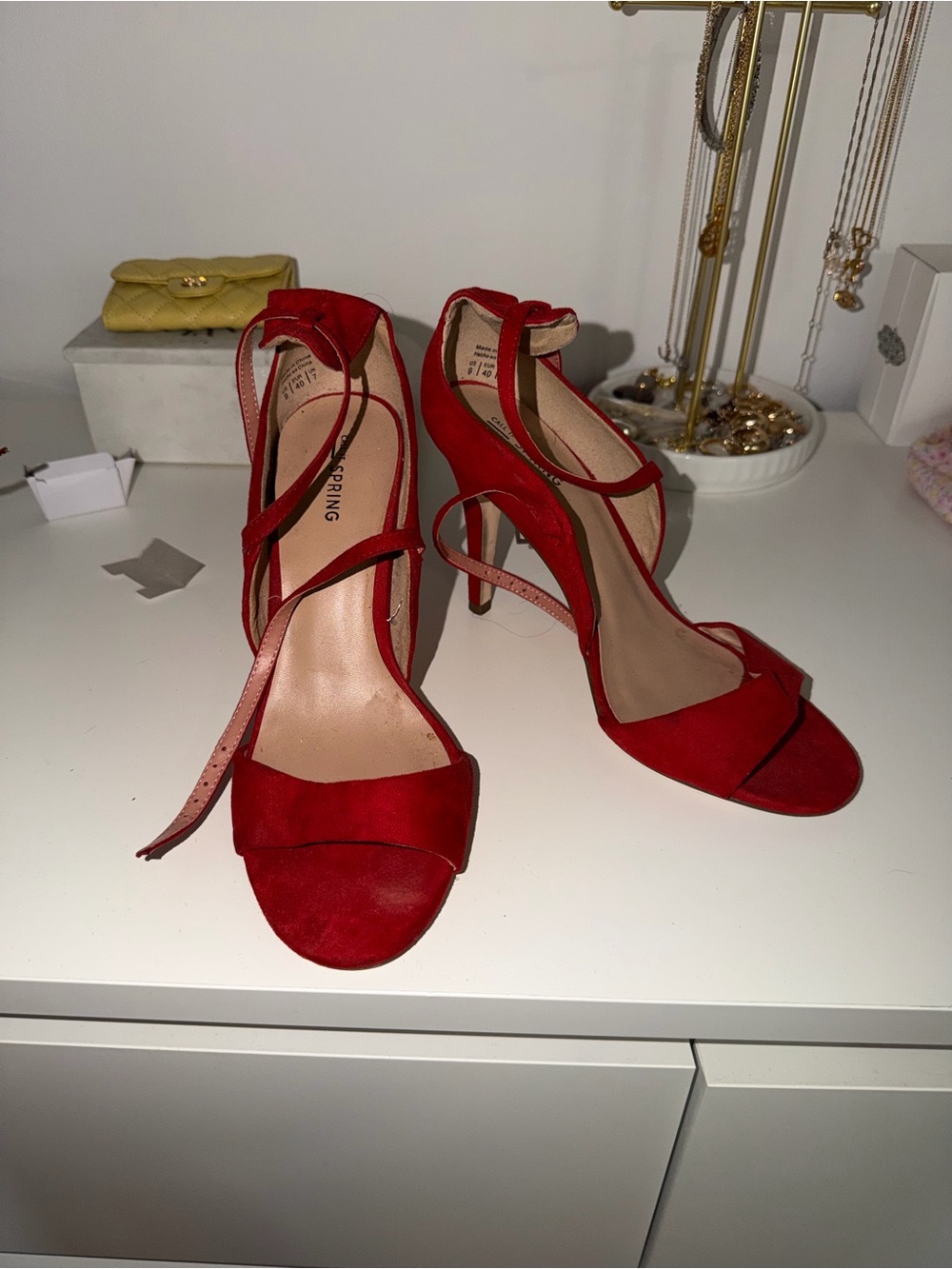 Call It Spring Red Suede Strappy High Heel Sandals